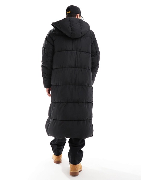 ASOS DESIGN longline puffer jacket with hood in black