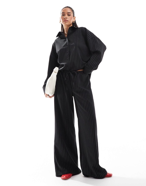 ASOS DESIGN tailored wide leg pinstripe pants in black