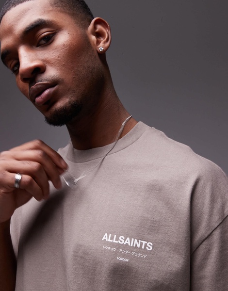 AllSaints Underground oversized t-shirt in brown