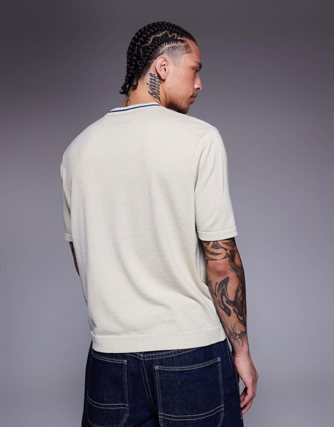 ASOS DESIGN relaxed boxy fit crew neck T-shirt with front pocket in cream