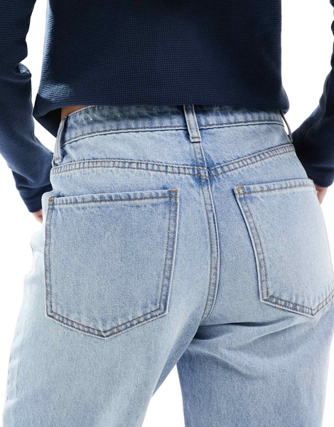 Bershka straight wide leg jeans in light blue wash