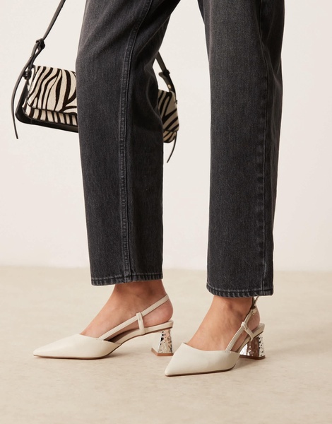 ASOS DESIGN Stylish slingback mid heeled shoes in off white