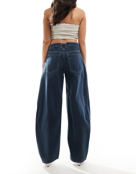 Bershka baggy balloon leg jeans in dark blue