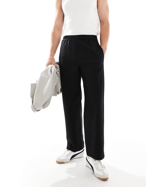 Bershka wide leg tailored pants in black