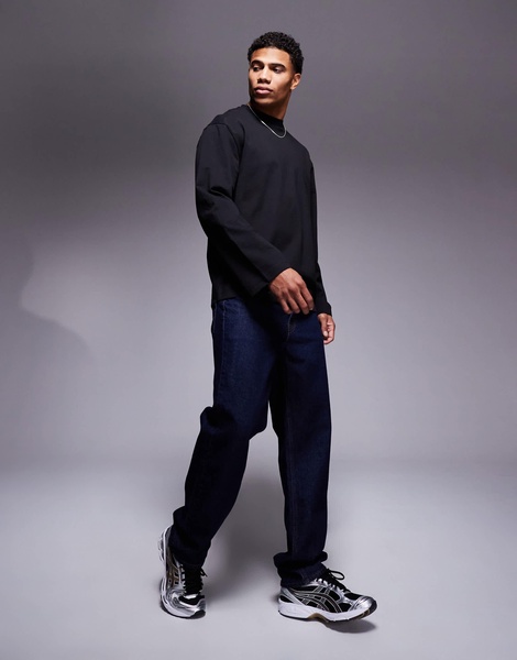 ASOS DESIGN heavyweight relaxed boxy long sleeve drop shoulder T-shirt in black