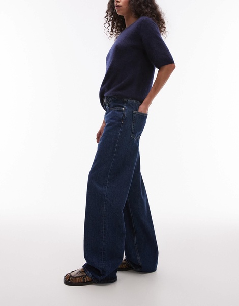 ARKET Coral high waist baggy leg jeans in dark wash blue