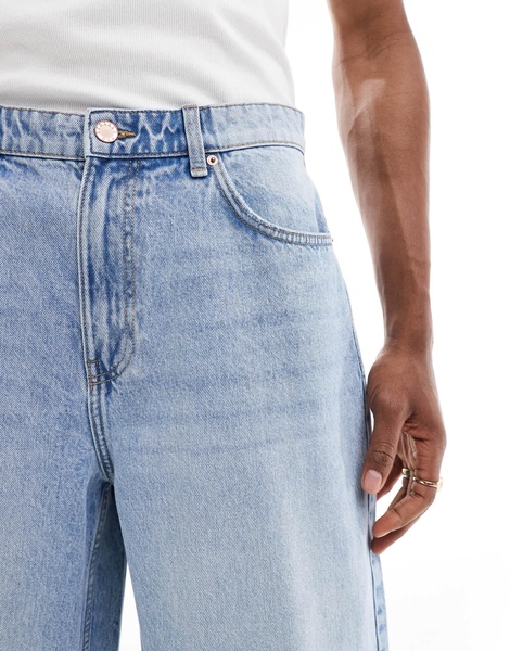 Bershka baggy denim shorts in mid blue