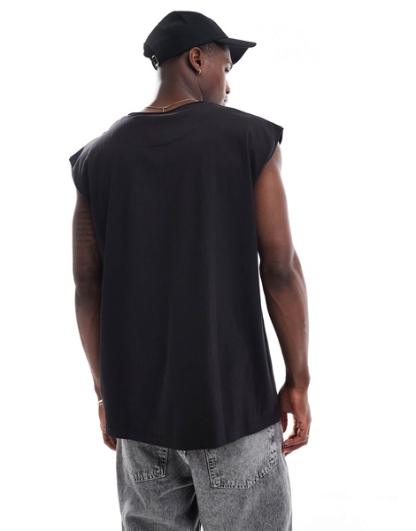 Brave Soul oversized raw edge tank top in black