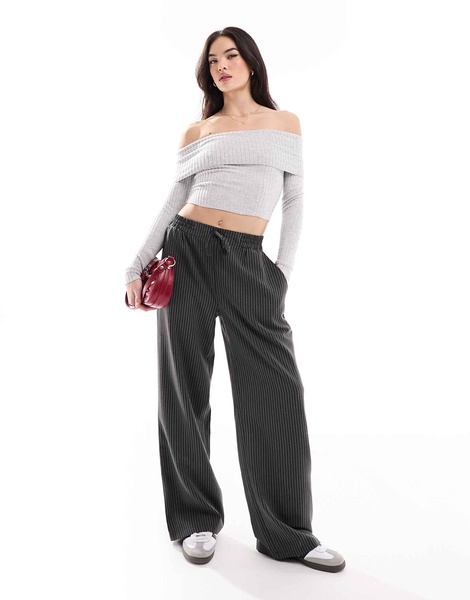 Bershka folded off the shoulder top in gray