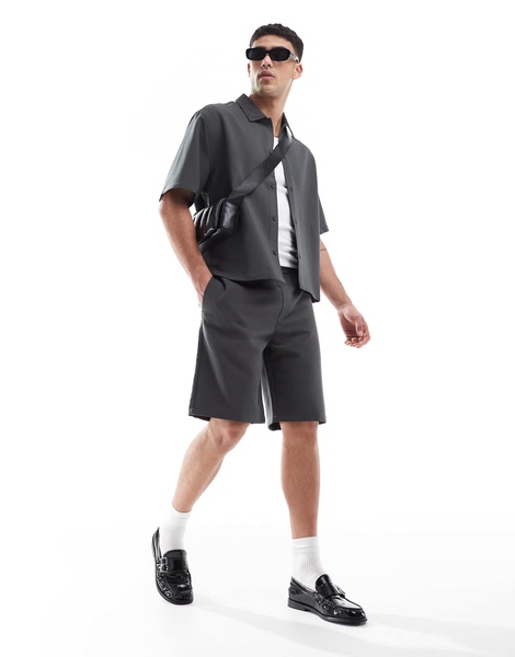 Bershka premium shirt in charcoal - part of a set