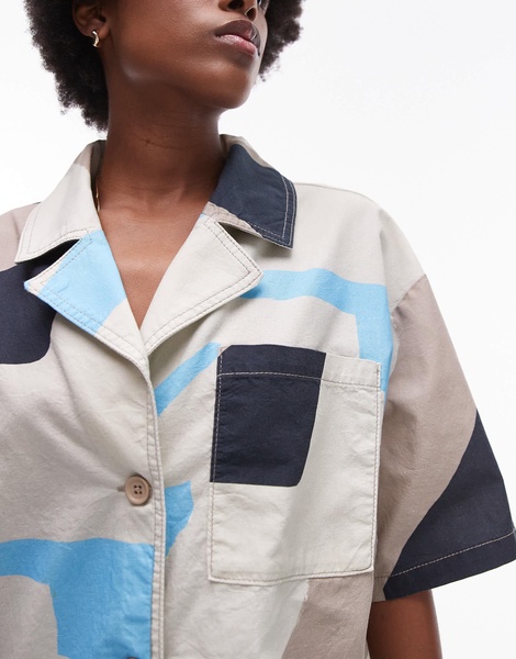 Topshop abstract printed short sleeve shirt in multi - part of a set