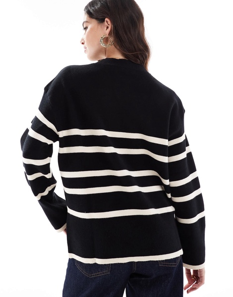 Vero Moda o neck sweater in black with cream stripe