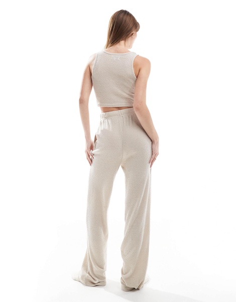 Brave Soul waffle knit cropped tank top and pants lounge set in beige