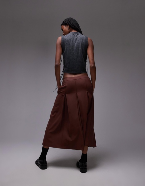 Topshop box pleat midi skirt in brown