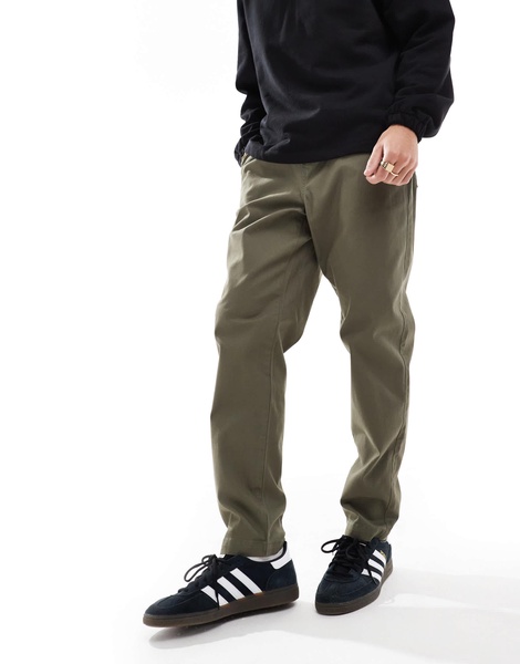 ASOS DESIGN tapered pull on chino with elastic waist in khaki