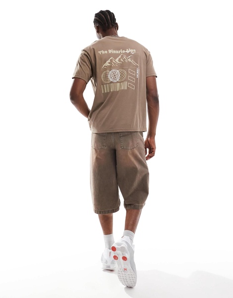 Another Influence mountain range slogan boxy t-shirt in washed tan