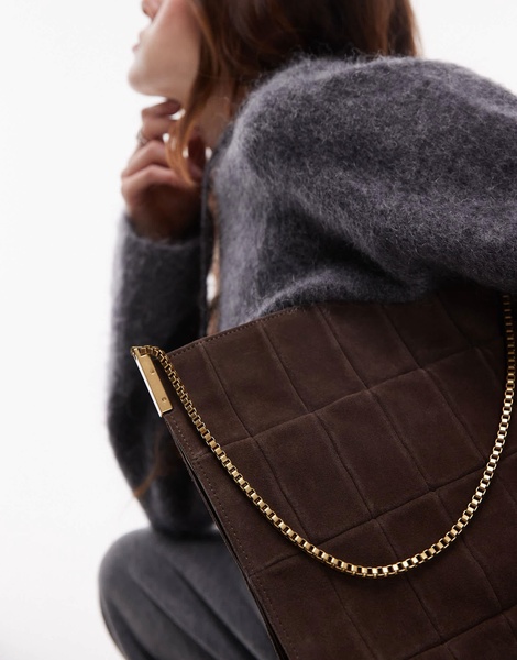Mango suede square shoulder bag in dark brown