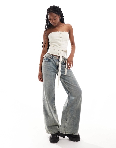 Only belted corset denim top in ecru