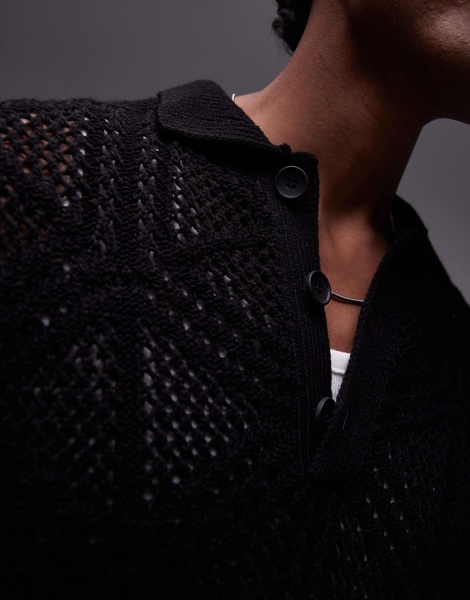Topman patterned polo in black