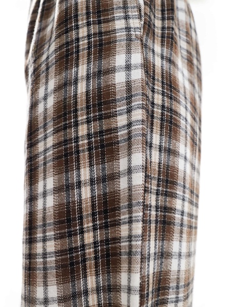 Bershka tie waist wide leg pants in brown check