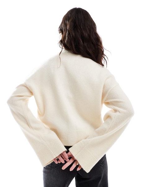 ASOS DESIGN crew neck cardigan with gold button detail in cream