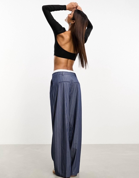 Bershka slinky slash neck low back long sleeve top in black