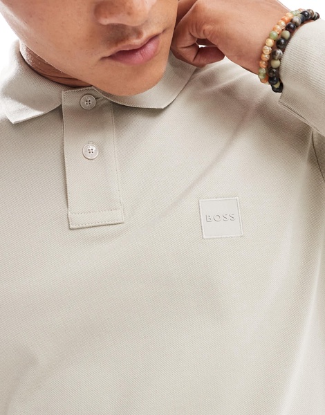 BOSS Orange passerby long sleeve polo shirt in beige