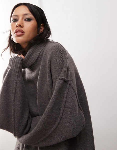 Weekday Dita wool turtle neck sweater in mole melange