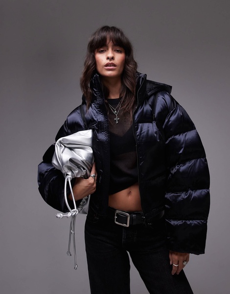 AllSaints Chelsea hooded puffer jacket in black