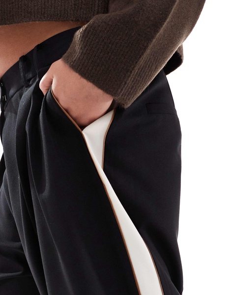 ASOS DESIGN Curve tailored relaxed pants with contrast piping in black