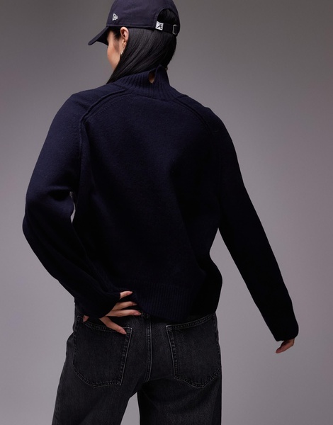 ARKET wool sweater with high neck and deep cuffs in navy blue