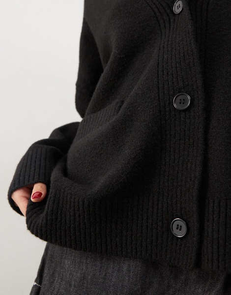 Monki knit button front oversized cardigan in black