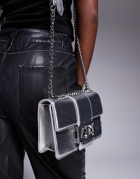Armani Exchange metallic crossbody bag in silver