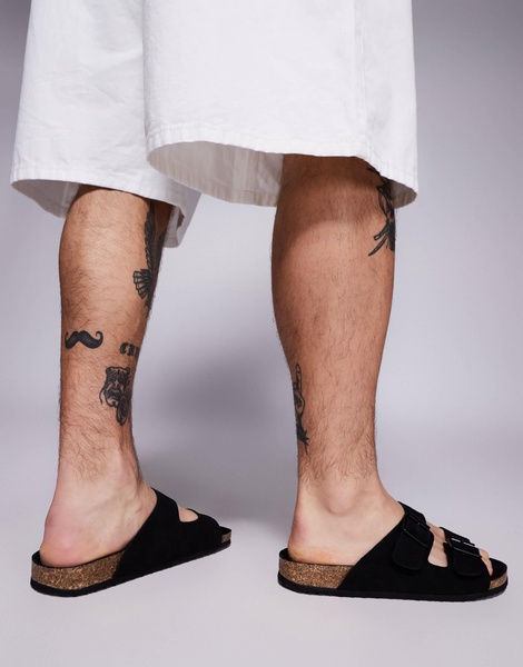 ASOS DESIGN two strap sandals in black with cork soles
