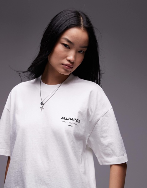AllSaints Underground oversized T-shirt with back logo in white