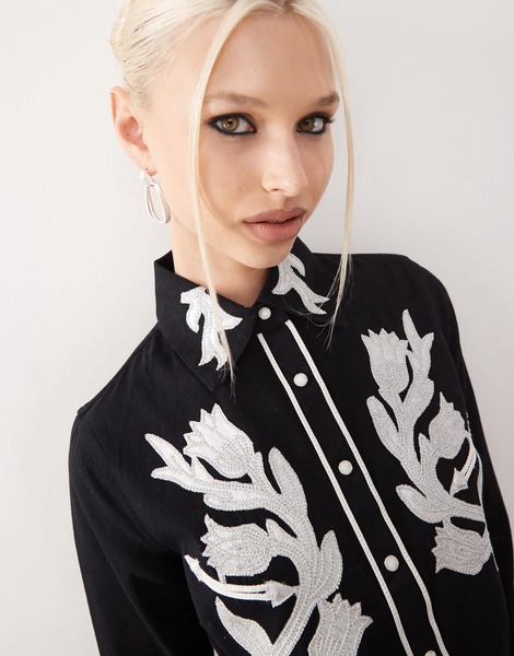 Reclaimed Vintage fitted shirt with western detail in black