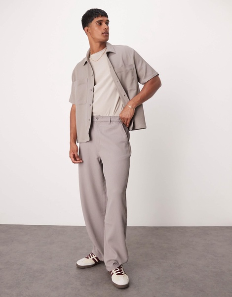Bershka wide leg plisse pants in light brown - part of a set