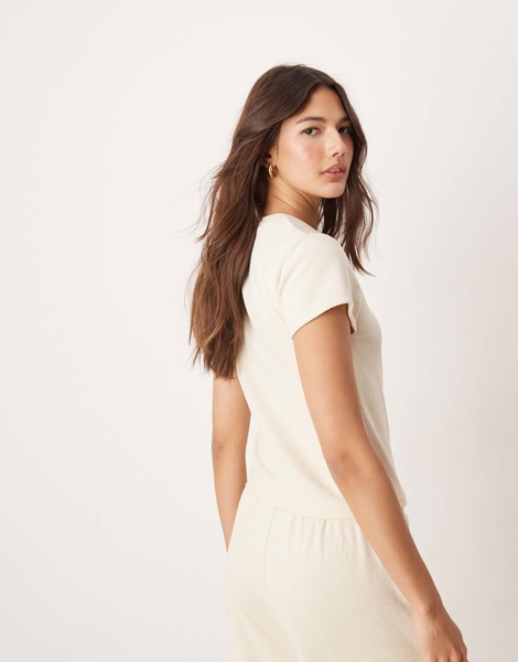 ASOS DESIGN mix & match lounge fluffy sock tee in cream