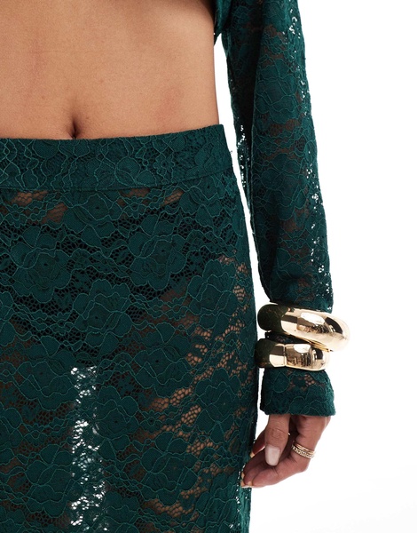 Aria Cove exclusive lace column maxi skirt in emerald green - part of a set