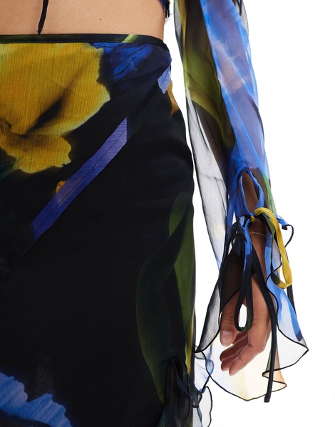 ASOS DESIGN ruffle detail maxi skirt in large floral print - part of a set