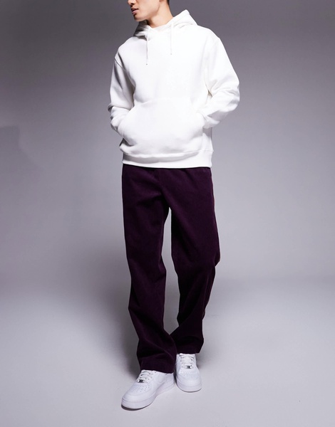 ASOS DESIGN pull on pants in purple corduroy with stripe detail