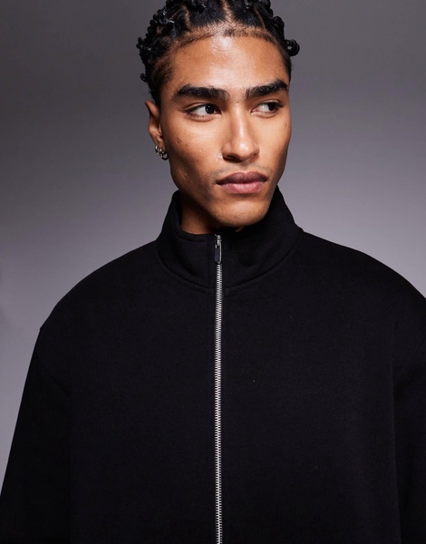 ASOS DESIGN oversized zip up jersey track jacket in black - part of a set