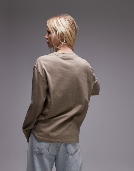 Mango round neck long sleeve T-shirt in beige