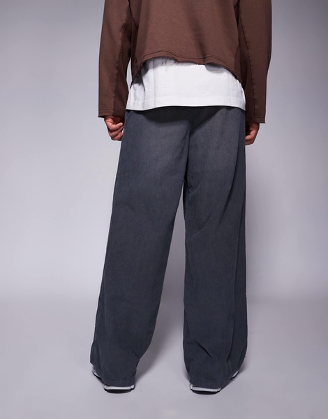 ASOS DESIGN super baggy cord pants in washed charcoal
