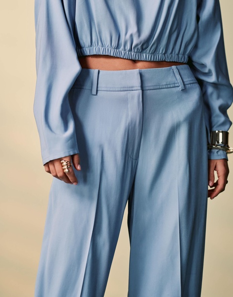 ASOS DESIGN tailored barrel leg pants with turn up hem in light blue - part of a set