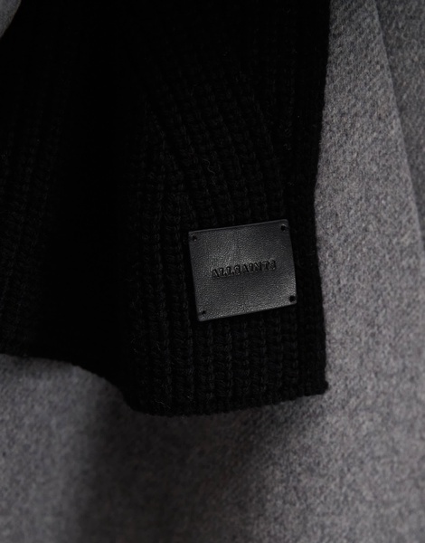 AllSaints ribbed leather logo scarf in black