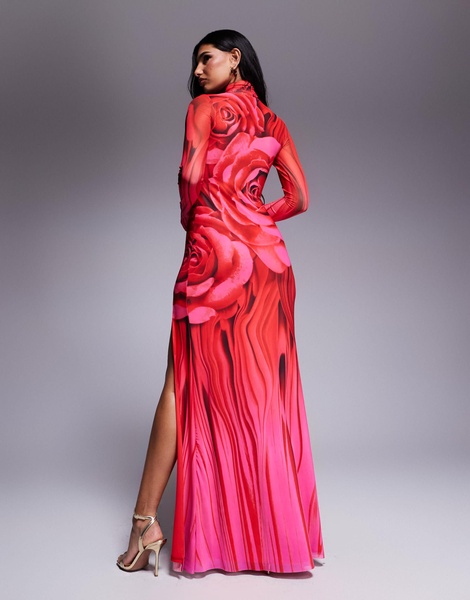 AFRM Sonya maxi length dress with high slit detail in overscale rose