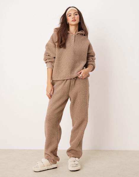 ASOS DESIGN lounge borg oversized hoodie & sweatpants set in taupe