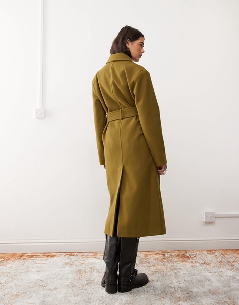 Miss Selfridge belted wrap formal coat in khaki