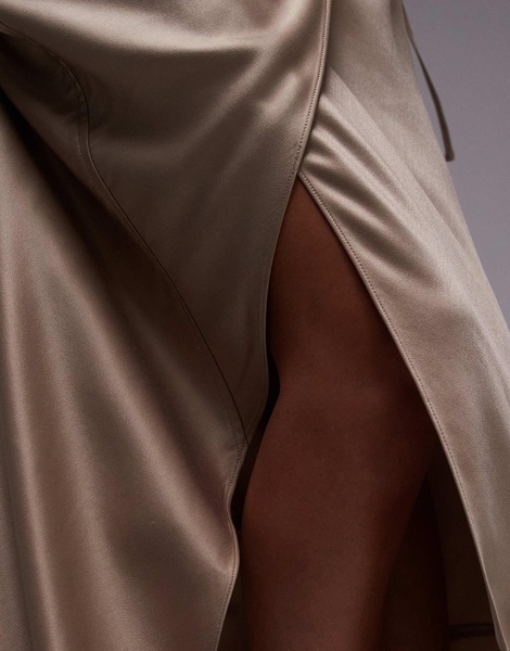 Topshop paneled seam satin wrap maxi skirt in champagne - part of a set